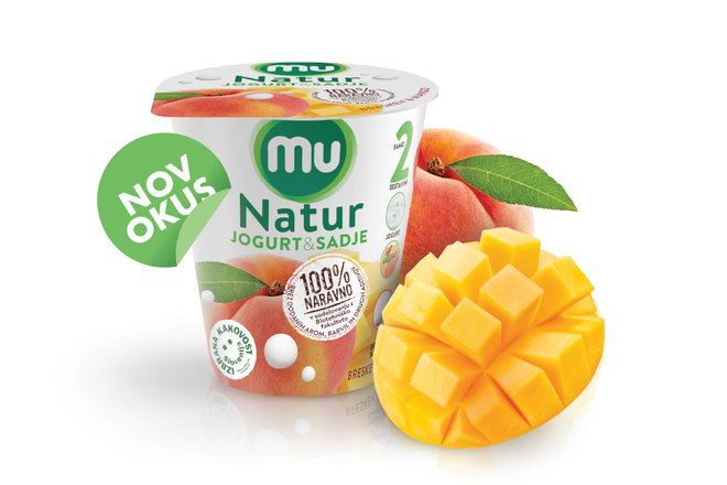 Novi okus Mu Natur: jogurt, breskev, mango. In nič drugega. FOTO: Ljubljanske mlekarne