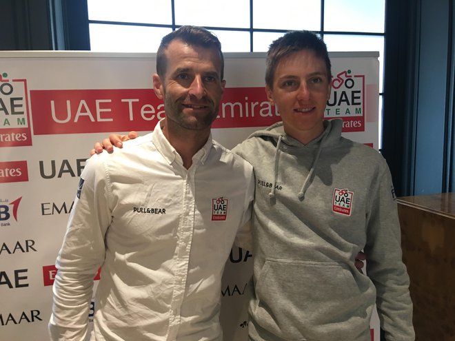 Andrej Hauptman in Tadej Pogačar sodelujeta pri ekipi UAE, katere barve brani tudi Jan Polanc. FOTO: Miha Hočevar/Delo