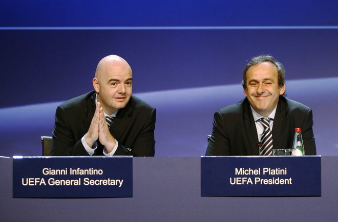 Gianni Infantino in Michel Platini med konferenco po kongresu Uefe marca 2010 v Tel Avivu. FOTO: Reuters