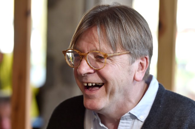 Vodja liberalcev (Alde) v evropskem parlamentu Guy Verhofstad. FOTO: Eric Vidal/Reuters