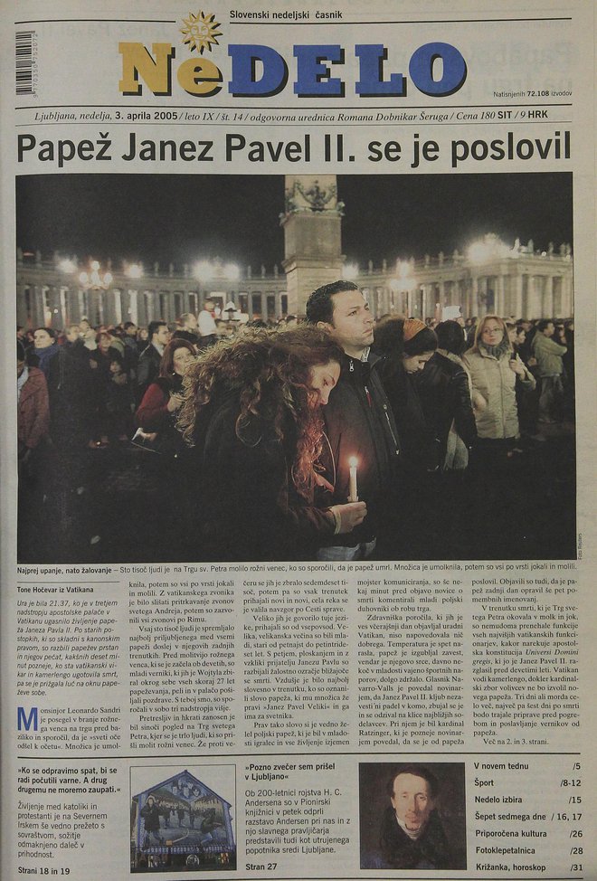 Tudi naslovnica našega časopisa je sporočala prvo vest tistega dne, ko se je poslovil eden najvid­nejših državnikov 20. stoletja. FOTO: Leon Vidic