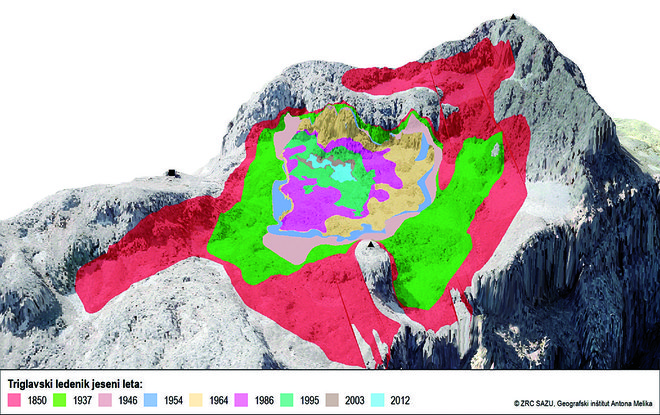 Krčenje Triglavskega ledenika. FOTO: ZRC SAZU/Geografski Inštitut Antona Melika