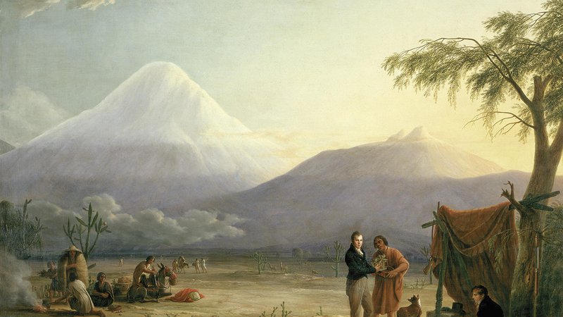 Fotografija: Humboldt in njegov sodelavec Aimé Bonpland v bližini vulkana Chimborazo. Foto Slika: Friedrich Georg Weitsch (1810)