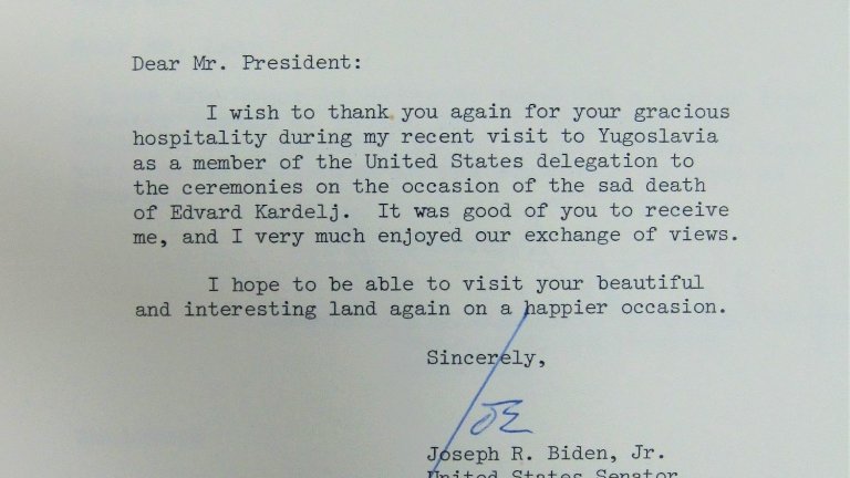 Fotografija: Pismo senatorja Josepha Bidna Josipu Brozu Tito, poslano marca 1979. FOTO: Zzz