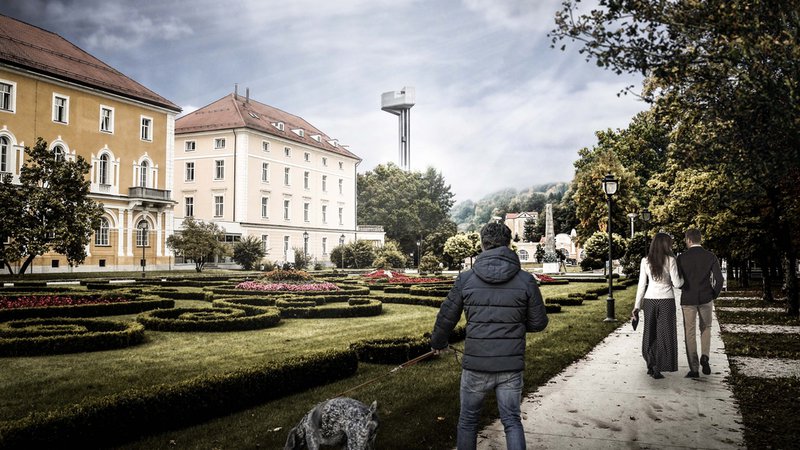 Fotografija: Nasprotniki stolpa opozarjajo, da jim bodo obiskovalci z razgledne ploščadi gledali na vrtove in v domove. FOTO: Arhiv Občine Rogaška Slatina