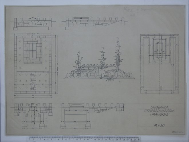 Plečnikov načrt za grobnico Rudolfa Maistra. FOTO: Plečnikova Hiša, Muzej In Galerije Mesta Ljubljane