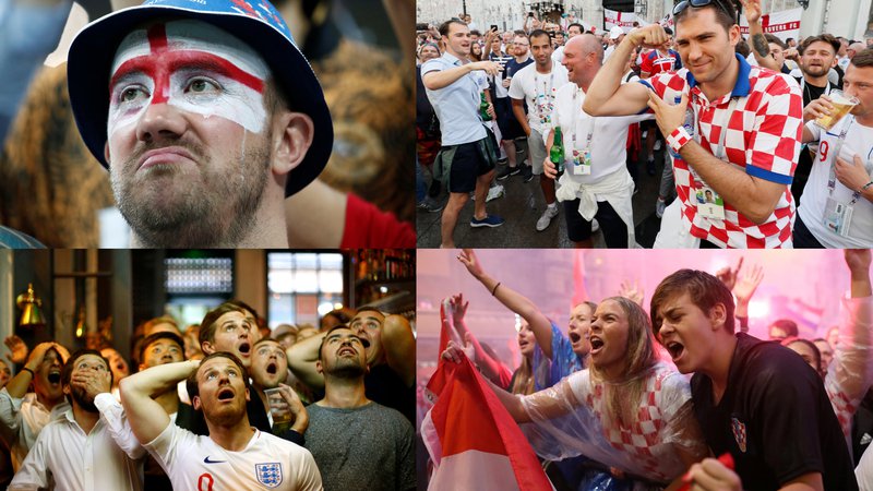 Fotografija: Angleški in hrvaški navijači so tekmo doživljali zelo čustveno. Foto Reuters Reuters