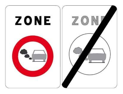 Znak za širše območje Bruslja, kjer veljajo omejitve glede izpustov avtomobilov. Foto vww.lez.brussels