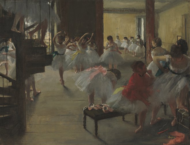 Edgar Degas: Baletna šola, olje na platnu <br />
 