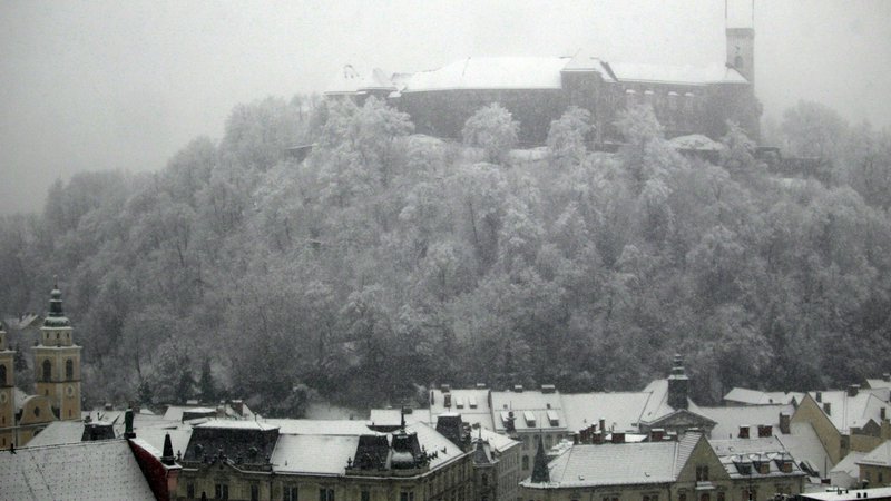 Fotografija: Sneg je pobelil Ljubljano. Foto Roman Šipić/delo