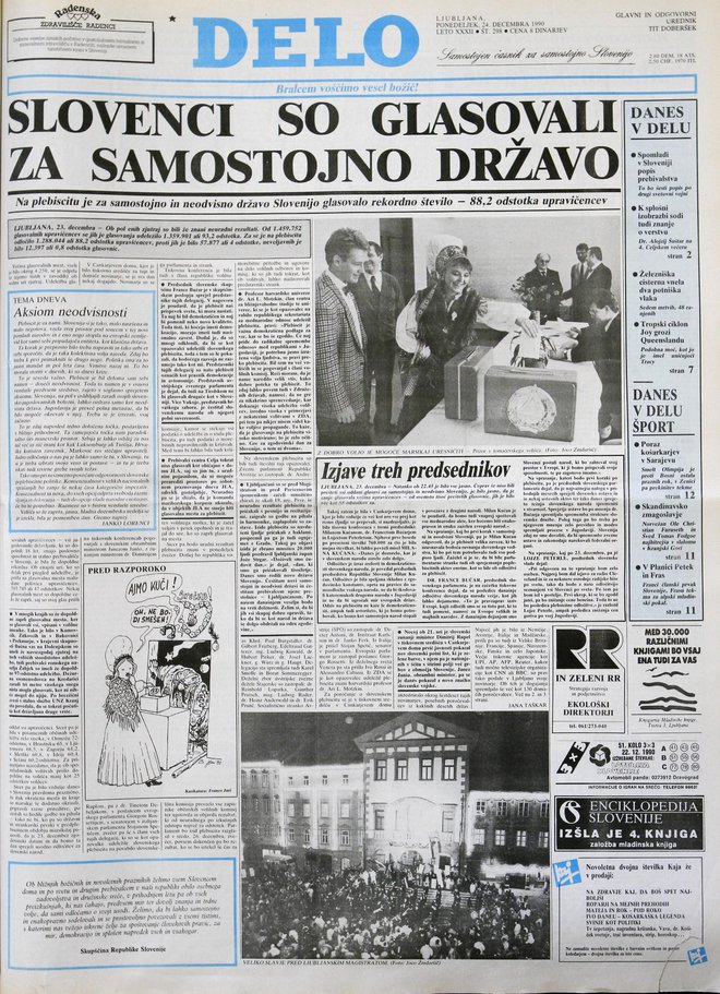 Naslovnica časopisa Delo 24.12.1990 FOTO: Jože Suhadolnik/Delo