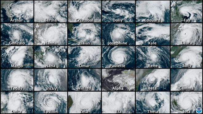 Letošnji tropski cikloni v Atlantiku. Foto Noaa