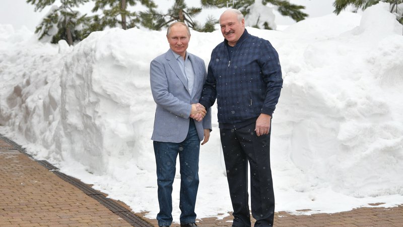 Fotografija: Ruski predsednik Vladimir Putin je znova zagotovil podporo beloruskemu kolegu Aleksandru Lukašenku. FOTO: Aleksej Družinin/Sputnik/AFP