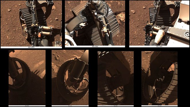 Nekaj je preizkušati kolesa na Zemlji, povsem drugo pa jih je videti voziti na Marsu, zato so bili inženirji vsekakor veseli, ko jih je rover uspešno preizkusil. Foto NASA/JPL-Caltech/AFP