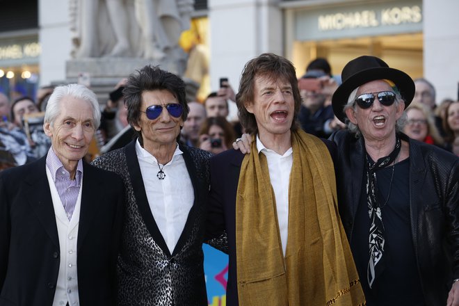 Člani skupine Rolling Stones. Charlie Watts je prvi z leve, ob njem Ronnie Wood, Mick Jagger in Keith Richards. FOTO: Luke Macgregor Reuters/Pictures