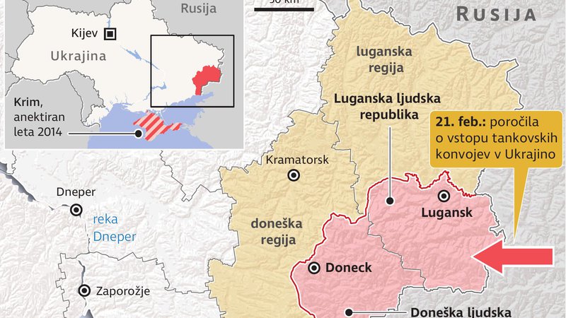 Fotografija: Zemljevid - zaostrovanje na vzhodu Ukrajine