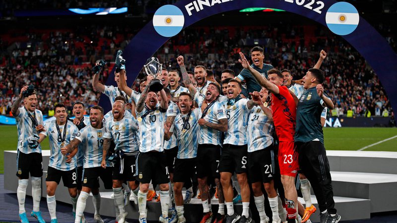 Fotografija: Veselje nogometašev Argentine. FOTO: Adrian Dennis/AFP
