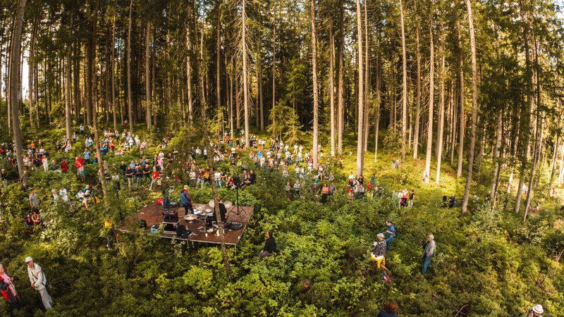 Fotografija: Da bi prisluhnili glasbi, obiskovalci Jazz festivala Saalfelden zarana romajo tudi v gozdove, na hribe in ob jezera. Foto Michael Geißler
