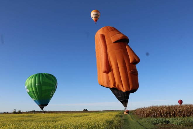 Zunaj tekmovalnega programa vsak dan vzletajo tudi baloni »fiesta«, nekateri prav posebnih oblik. FOTO: Jože Pojbič

