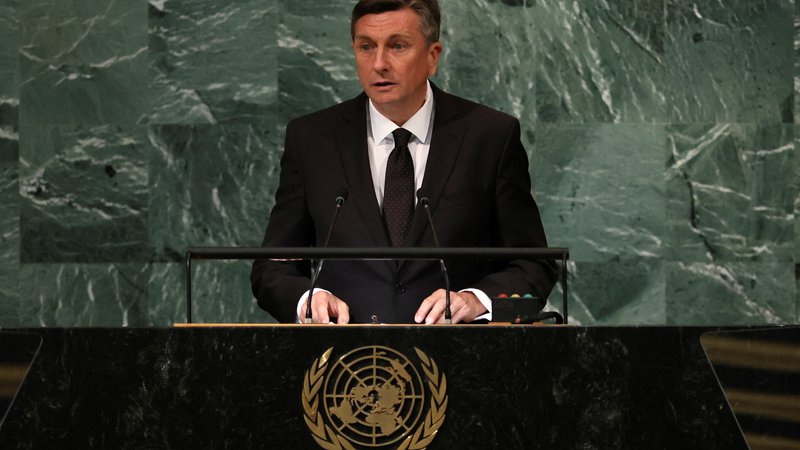 Fotografija: Slovenski predsednik Borut Pahor med svojim nastopom na generalni skupščini. Foto Brendan Mcdermid/Reuters
