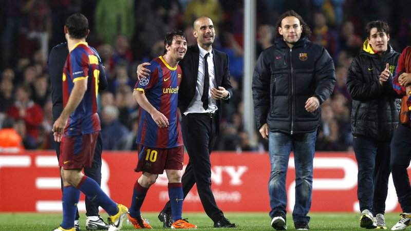 Fotografija: Pep Guardiola ve, zakaj je Lionel Messi poseben in edinstven nogometaš. FOTO: Lee Smith/Action Images
