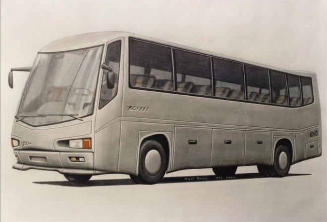 Avtobus, kakršnega je že pred več desetletji zasnoval za ljubljansko Avtomontažo, ni bil uresničen. Ampak danes podobne delajo drugi. FOTO: osebni arhiv Igorja Rose
