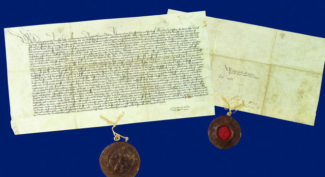 Listina o povišanju Hermana in Viljema ter njunih dedičev in potomcev v grofe Celjske, Brno, 30. septembra 1372. FOTO: hrani Arhiv RS, SI AS 1063/4291
