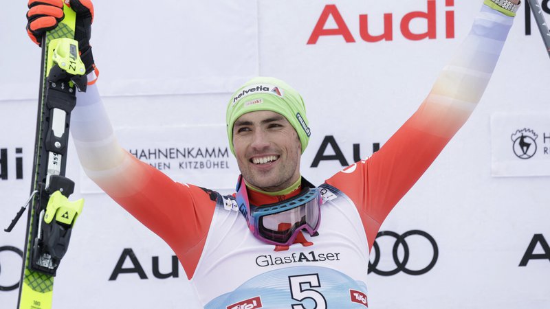 Fotografija: Švicar Daniel Yule se je veselil zmage na slalomu v Kitzbühlu. FOTO: Leonhard Foeger/Reuters
