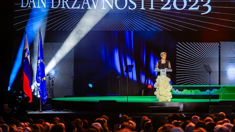 Fotografija: Predsednica Republike Slovenije Nataša Pirc Musar na državni proslavi ob dnevu državnosti. FOTO: Črt Piksi