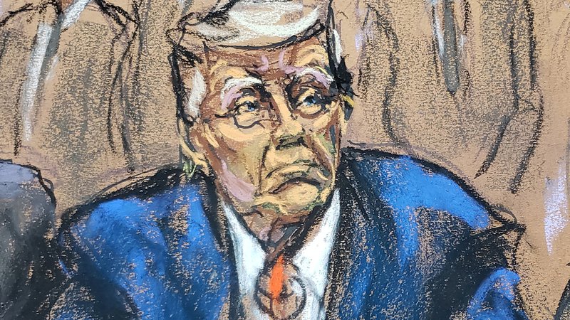 Fotografija: Ko se je zaradi obtožbe o zaroti zglasil na sodišču v Washingtonu, je Donald Trump povedal, da ni kriv. SKICA: Jane Rosenberg/Reuters