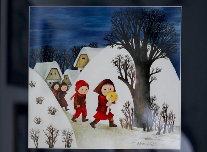Voščilnica Otroci na vasi, ki jo je naslikala po spominu iz otroštva, je bila leta 1974 najbolje prodajana Unicefova voščilnica na vsem svetu. Izvirnik hranijo v Ženevi. Foto Blaž Samec