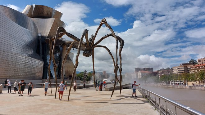 Znamenita pajkovka Maman, ki obiskovalce pozdravi blizu vhoda v muzej, je delo Američanke Louise Borgeois. FOTO: Urša Izgoršek
