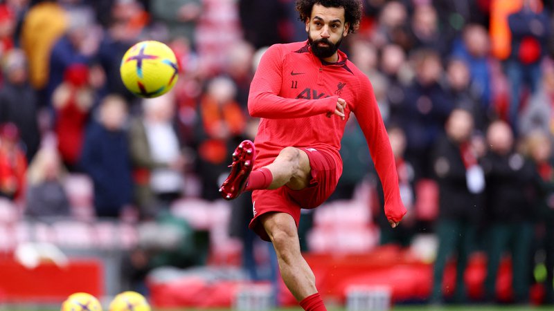 Fotografija: Mohamed Salah je proti Manchester Unitedu dosegel že 10 golov v angleškem prvenstvu, skupno kar 12. Foto Carl Recine/Reuters