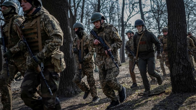 Fotografija: V prihodnje bi, denimo, Rusija lahko ob meji s članicami Nata razširila svoje vojaške zmogljivosti (na fotografiji prostovoljci ukrajinskih sil na vajah). FOTO: Viacheslav Ratynskyi/Reuters