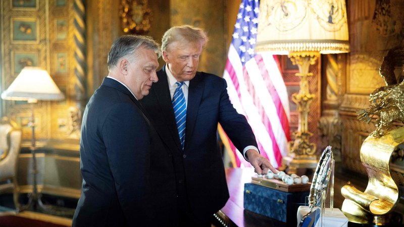 Fotografija: »Povedal je, da za rusko-ukrajinsko vojno ne bo dal niti penija. Zato se bo vojna končala, saj je jasno, da se Ukrajina ne more postaviti na lastne noge,« je madžarski predsednik Viktor Orbán opisal stališča Donalda Trumpa. FOTO: Zoltan Fischer/AFP