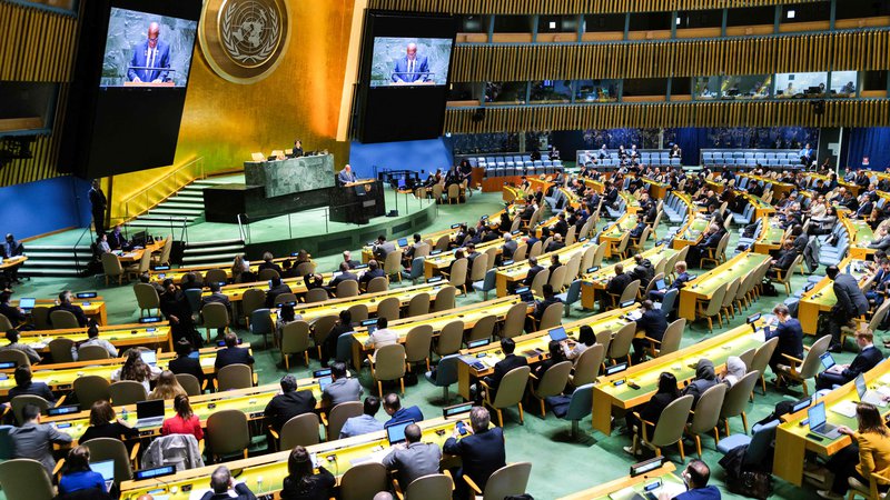 Fotografija: Generalna skupščina OZN med glasovanjem o resoluciji o Palestini. Foto Charly Triballeau/Afp