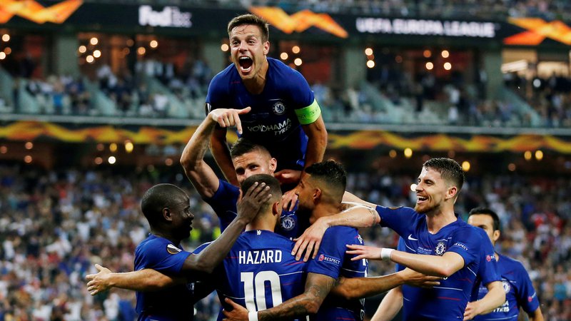 Fotografija: Chelsea je branilec naslova zmagovalca evropske lige za sezono 2018/19 in po formatu 48 moštev. Od leta 2021 bo v drugem kakovostnem razredu klubskih tekmovanj nastopilo le 32 moštev. FOTO Reuters