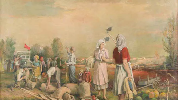 Nande Vidmar:<em> </em><em>Delo na polju</em>, 1949, olje na platnu Fotografije Galerija Božidar Jakac