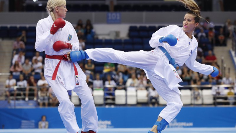 Fotografija: Najboljša slovenska karateistka Tjaša Ristić (desno) se je na junijskih evropskih igrah v Minsku prebila vse do finala. FOTO: Reuters