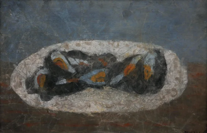 Zoran Mušič: <em>Tihožitje s školjkami</em>, 1985, mešane tehnike na papirju