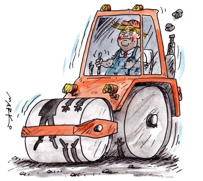 Trump čez trupla. KARIKATURA: Marko Kočevar