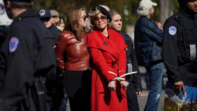 Fotografija: Igralka Jane Fonda (81) med eno od prejšnjih aretacij. Foto Sarah Silbiger
