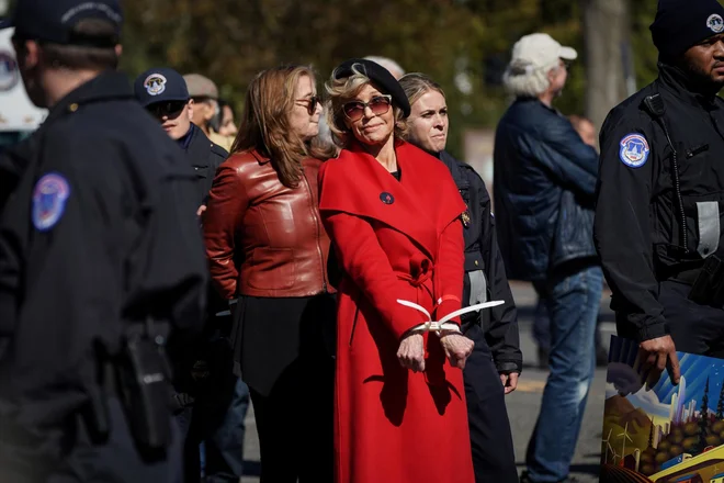 Igralka Jane Fonda (81) med eno od prejšnjih aretacij. Foto Sarah Silbiger