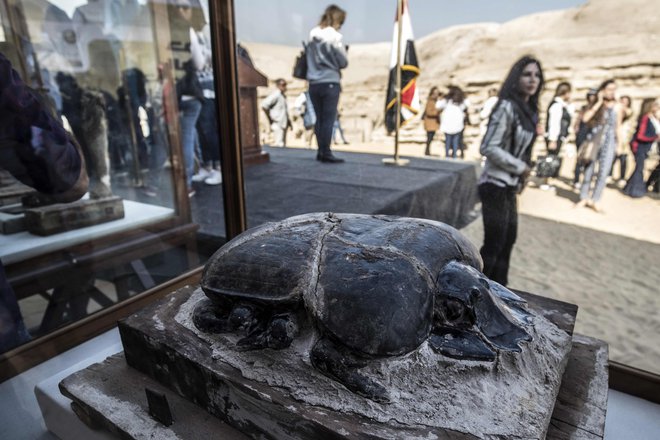 Kip skarabeja je le deden izmed 75 lesenih in bronastih kipov, odkritih v Sakari. FOTO: Khaled Desouki/AFP