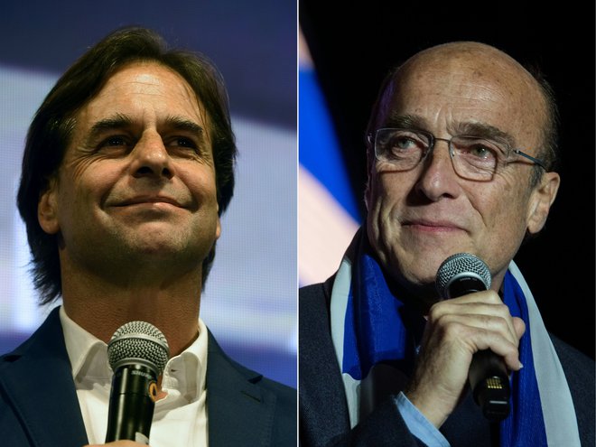 Predsedniška kandidata Luis Lacalle Pou (levo) in Daniel Martínez. FOTO: Pablo Porciuncula/AFP