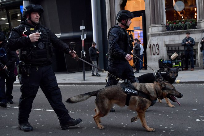 Policisti patruljirajo v središču Londona. FOTO: Ben Stansall/AFP