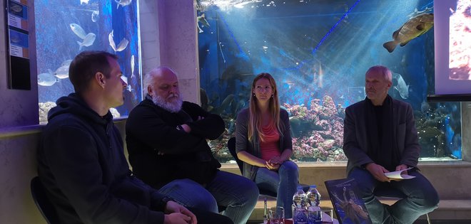 Akvarij Piran, z leve: Borut Mavrič, Lovrenc Lipej, Manja Rogelja in Robert Turk. Foto Boris Šuligoj