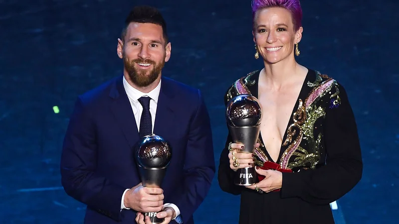 Fotografija: Lionel Messi in Megan Rapinoe. Foto: AFP