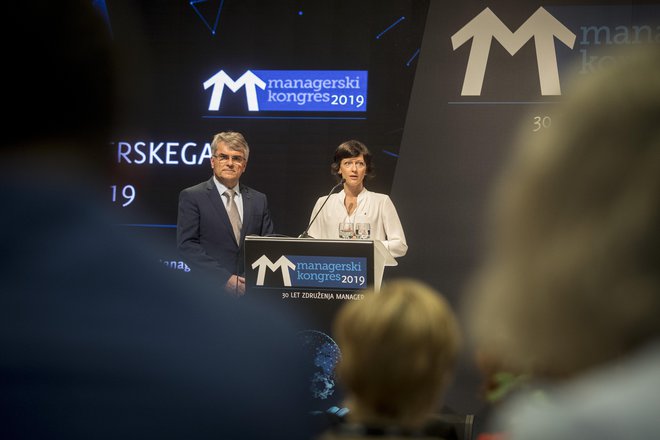 Managerski kongres 2019, na fotografiji Aleksander Zalaznik in Saša Mrak. FOTO: Voranc Vogel/Delo