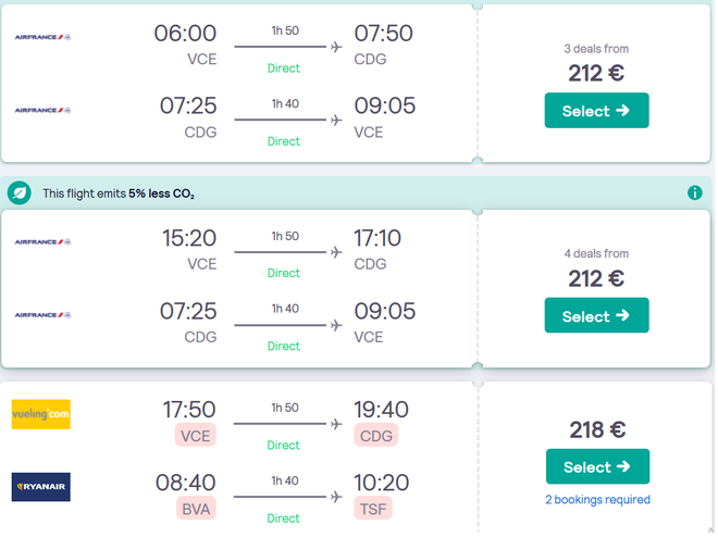 Cene letalskih kart v petek zjutraj iz Benetk. FOTO: Posnetek strani
